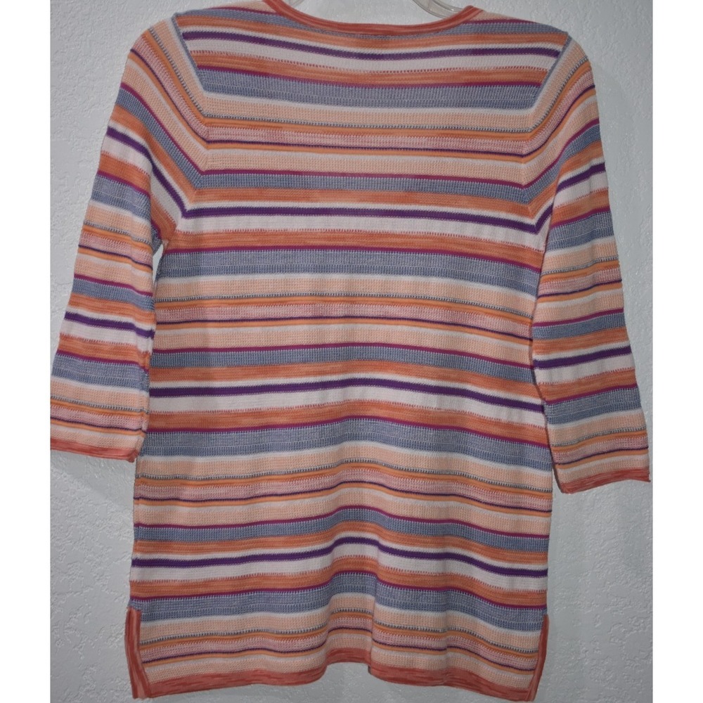 Chicos Linen Blend Top 1/Medium Colorful Stripes V-Neck 3/4 Sleeves Lightweight - Picture 3 of 16